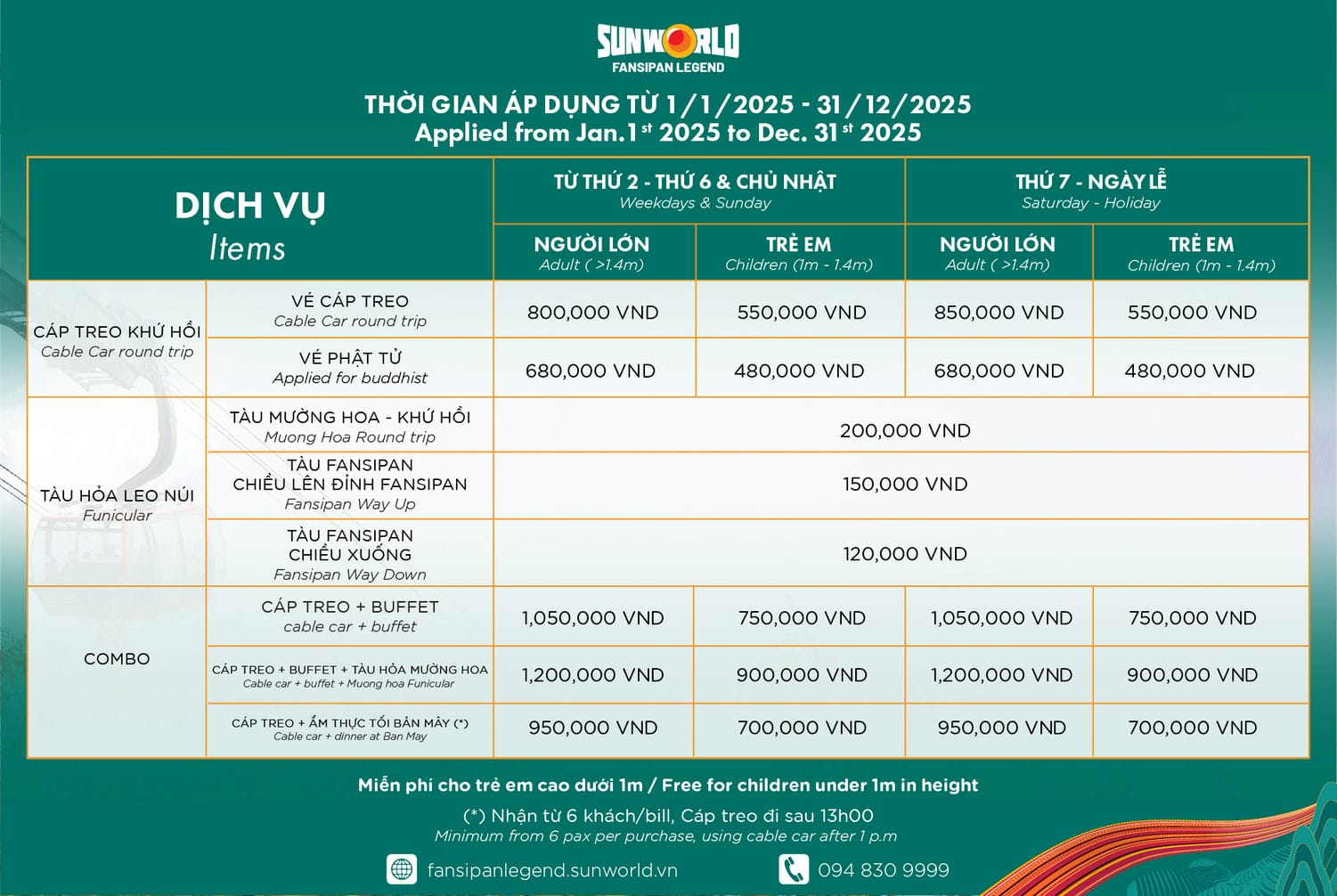 Giá vé Cáp treo Fansipan Sapa